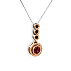 Belinda Kolye - Rodolit garnet ve siyah zirkon 14 ayar rose altın kolye (40 cm gümüş rolo zincir) #18lyt01