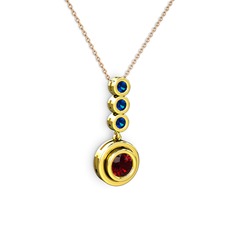 Garnet ve lab safir 18 ayar altın kolye (40 cm rose altın rolo zincir)