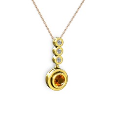 Belinda Kolye - Sitrin ve beyaz zirkon 14 ayar altın kolye (40 cm rose altın rolo zincir) #197mf00
