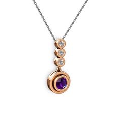 Ametist ve elmas 18 ayar rose altın kolye (0.33 karat, 40 cm gümüş rolo zincir)