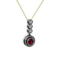 Belinda Kolye - Rodolit garnet ve elmas 925 ayar siyah rodyum kaplama gümüş kolye (0.33 karat, 40 cm altın rolo zincir) #19gveto