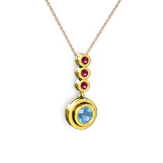 Belinda Kolye - Akuamarin ve rodolit garnet 14 ayar altın kolye (40 cm rose altın rolo zincir) #19q4jz9