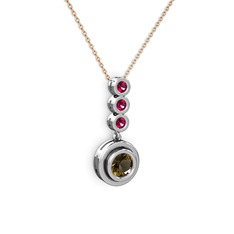 Belinda Kolye - Dumanlı kuvars ve rodolit garnet 18 ayar beyaz altın kolye (40 cm rose altın rolo zincir) #1a7q8rr