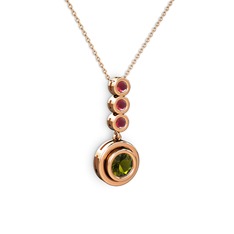 Belinda Kolye - Peridot ve kök yakut 14 ayar rose altın kolye (40 cm rose altın rolo zincir) #1a9xmes