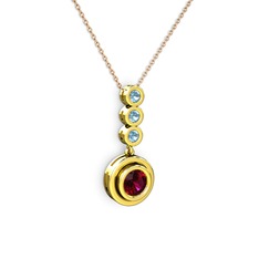 Belinda Kolye - Rodolit garnet ve akuamarin 8 ayar altın kolye (40 cm rose altın rolo zincir) #1ahhc7b