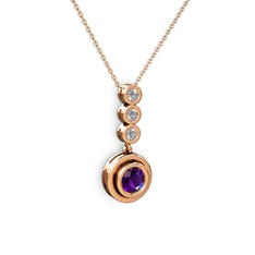 Belinda Kolye - Ametist ve elmas 14 ayar rose altın kolye (0.33 karat, 40 cm rose altın rolo zincir) #1am2xz4