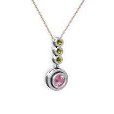 Belinda Kolye - Pembe kuvars ve peridot 14 ayar beyaz altın kolye (40 cm rose altın rolo zincir) #1arbz1o