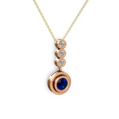 Belinda Kolye - Lab safir ve beyaz zirkon 925 ayar rose altın kaplama gümüş kolye (40 cm altın rolo zincir) #1ayutqk