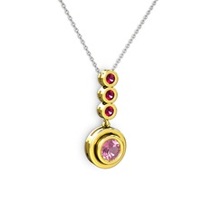 Belinda Kolye - Pembe kuvars ve rodolit garnet 18 ayar altın kolye (40 cm beyaz altın rolo zincir) #1bd1l6o