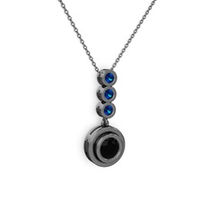 Belinda Kolye - Siyah zirkon ve lab safir 925 ayar siyah rodyum kaplama gümüş kolye (40 cm gümüş rolo zincir) #1bdwno9