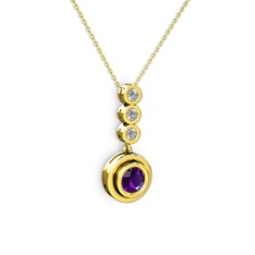 Belinda Kolye - Ametist ve swarovski 8 ayar altın kolye (40 cm altın rolo zincir) #1bg18yb