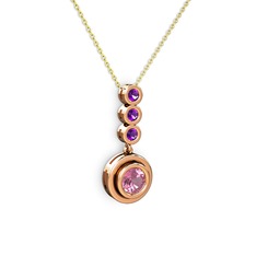 Belinda Kolye - Pembe kuvars ve ametist 14 ayar rose altın kolye (40 cm altın rolo zincir) #1bmm32w
