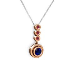 Lab safir ve kök yakut 18 ayar rose altın kolye (40 cm beyaz altın rolo zincir)