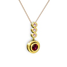 Belinda Kolye - Rodolit garnet ve pembe kuvars 18 ayar altın kolye (40 cm rose altın rolo zincir) #1c01w6b