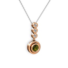 Peridot ve beyaz zirkon 925 ayar rose altın kaplama gümüş kolye (40 cm beyaz altın rolo zincir)