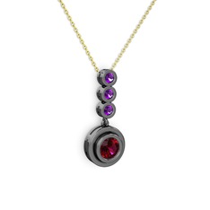 Belinda Kolye - Rodolit garnet ve ametist 925 ayar siyah rodyum kaplama gümüş kolye (40 cm altın rolo zincir) #1d3wnls