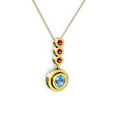 Belinda Kolye - Akuamarin ve rodolit garnet 8 ayar altın kolye (40 cm rose altın rolo zincir) #1d8u1oj
