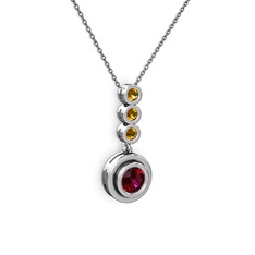Rodolit garnet ve sitrin 925 ayar gümüş kolye (40 cm gümüş rolo zincir)