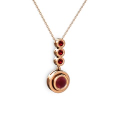 Kök yakut ve garnet 925 ayar rose altın kaplama gümüş kolye (40 cm rose altın rolo zincir)