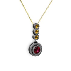 Belinda Kolye - Rodolit garnet ve sitrin 925 ayar siyah rodyum kaplama gümüş kolye (40 cm altın rolo zincir) #1dfdllz