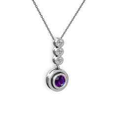 Ametist ve swarovski 18 ayar beyaz altın kolye (40 cm gümüş rolo zincir)