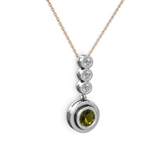 Belinda Kolye - Peridot ve elmas 14 ayar beyaz altın kolye (0.33 karat, 40 cm rose altın rolo zincir) #1drz7ui