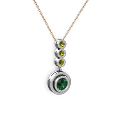 Yeşil kuvars ve peridot 8 ayar beyaz altın kolye (40 cm rose altın rolo zincir)