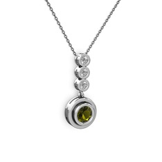 Belinda Kolye - Peridot ve elmas 14 ayar beyaz altın kolye (0.33 karat, 40 cm gümüş rolo zincir) #1dyfcyr