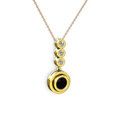 Siyah zirkon ve elmas 18 ayar altın kolye (0.33 karat, 40 cm rose altın rolo zincir)