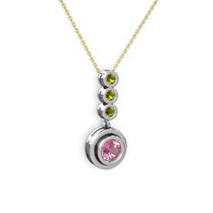 Belinda Kolye - Pembe kuvars ve peridot 18 ayar beyaz altın kolye (40 cm altın rolo zincir) #1e0s0w1