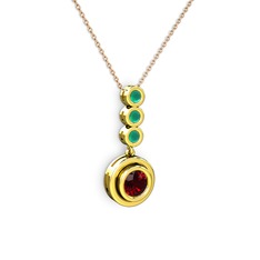 Belinda Kolye - Garnet ve kök zümrüt 925 ayar altın kaplama gümüş kolye (40 cm rose altın rolo zincir) #1e0zny8