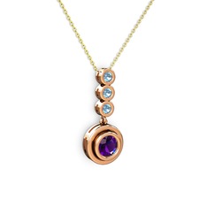 Belinda Kolye - Ametist ve akuamarin 8 ayar rose altın kolye (40 cm altın rolo zincir) #1e1602v