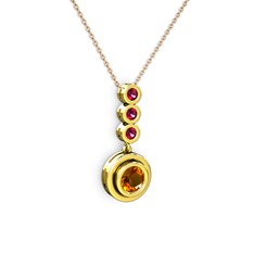 Belinda Kolye - Sitrin ve rodolit garnet 18 ayar altın kolye (40 cm rose altın rolo zincir) #1eke9ml