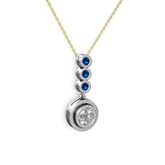 Swarovski ve lab safir 8 ayar beyaz altın kolye (40 cm altın rolo zincir)