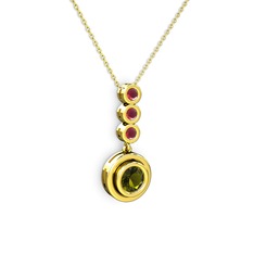 Peridot ve kök yakut 18 ayar altın kolye (40 cm altın rolo zincir)