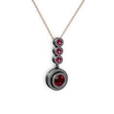 Garnet ve rodolit garnet 925 ayar siyah rodyum kaplama gümüş kolye (40 cm rose altın rolo zincir)