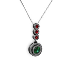 Belinda Kolye - Yeşil kuvars ve garnet 925 ayar siyah rodyum kaplama gümüş kolye (40 cm beyaz altın rolo zincir) #1f5scy3