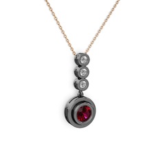 Belinda Kolye - Rodolit garnet ve beyaz zirkon 925 ayar siyah rodyum kaplama gümüş kolye (40 cm gümüş rolo zincir) #1fewgm5