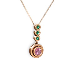 Belinda Kolye - Pembe kuvars ve yeşil kuvars 14 ayar rose altın kolye (40 cm rose altın rolo zincir) #1fpiqaz