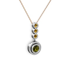 Peridot ve sitrin 14 ayar beyaz altın kolye (40 cm rose altın rolo zincir)