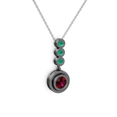 Belinda Kolye - Rodolit garnet ve kök zümrüt 925 ayar siyah rodyum kaplama gümüş kolye (40 cm gümüş rolo zincir) #1fye8i