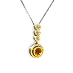 Belinda Kolye - Sitrin ve beyaz zirkon 925 ayar altın kaplama gümüş kolye (40 cm gümüş rolo zincir) #1g602vc