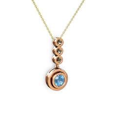 Akuamarin ve dumanlı kuvars 18 ayar rose altın kolye (40 cm altın rolo zincir)