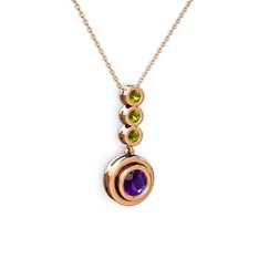 Belinda Kolye - Ametist ve peridot 8 ayar rose altın kolye (40 cm rose altın rolo zincir) #1gsey0d