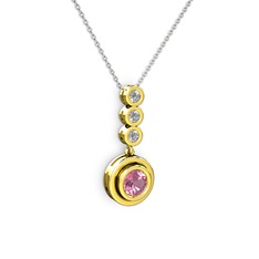 Belinda Kolye - Pembe kuvars ve elmas 14 ayar altın kolye (0.33 karat, 40 cm gümüş rolo zincir) #1gusub3
