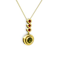 Peridot ve garnet 18 ayar altın kolye (40 cm altın rolo zincir)