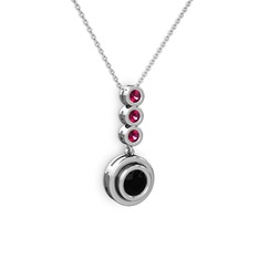 Belinda Kolye - Siyah zirkon ve rodolit garnet 18 ayar beyaz altın kolye (40 cm beyaz altın rolo zincir) #1h4tqbj