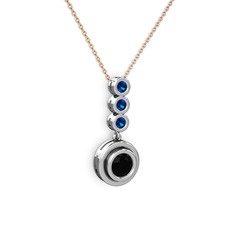 Belinda Kolye - Siyah zirkon ve lab safir 8 ayar beyaz altın kolye (40 cm rose altın rolo zincir) #1hx9098