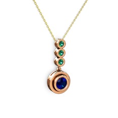 Lab safir ve yeşil kuvars 14 ayar rose altın kolye (40 cm gümüş rolo zincir)
