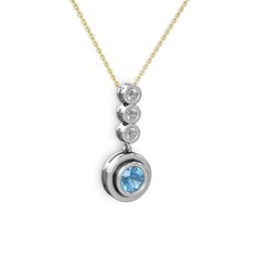 Akuamarin ve swarovski 18 ayar beyaz altın kolye (40 cm altın rolo zincir)
